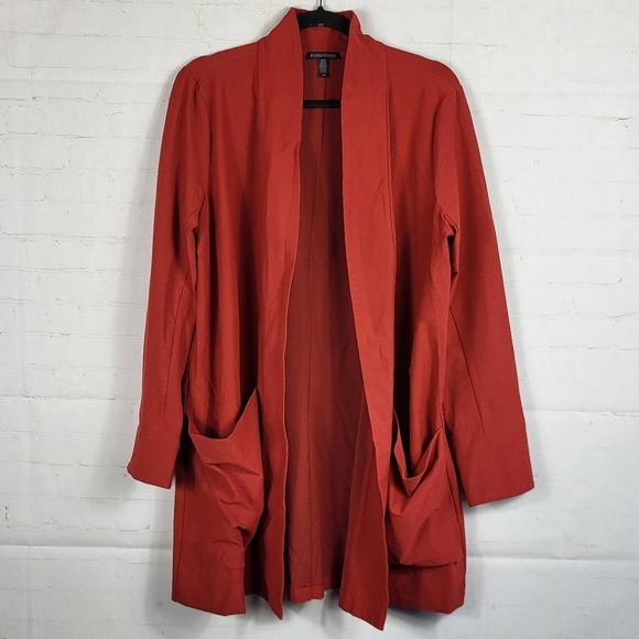 Eileen Fisher Washable Stretch Crepe Serrano Kimono Jacket Red Large - Picture 2 of 9